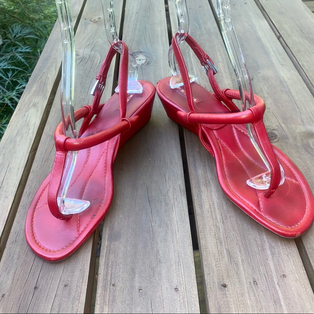 PRADA RED LEATHER WEDGE SANDALS US 8